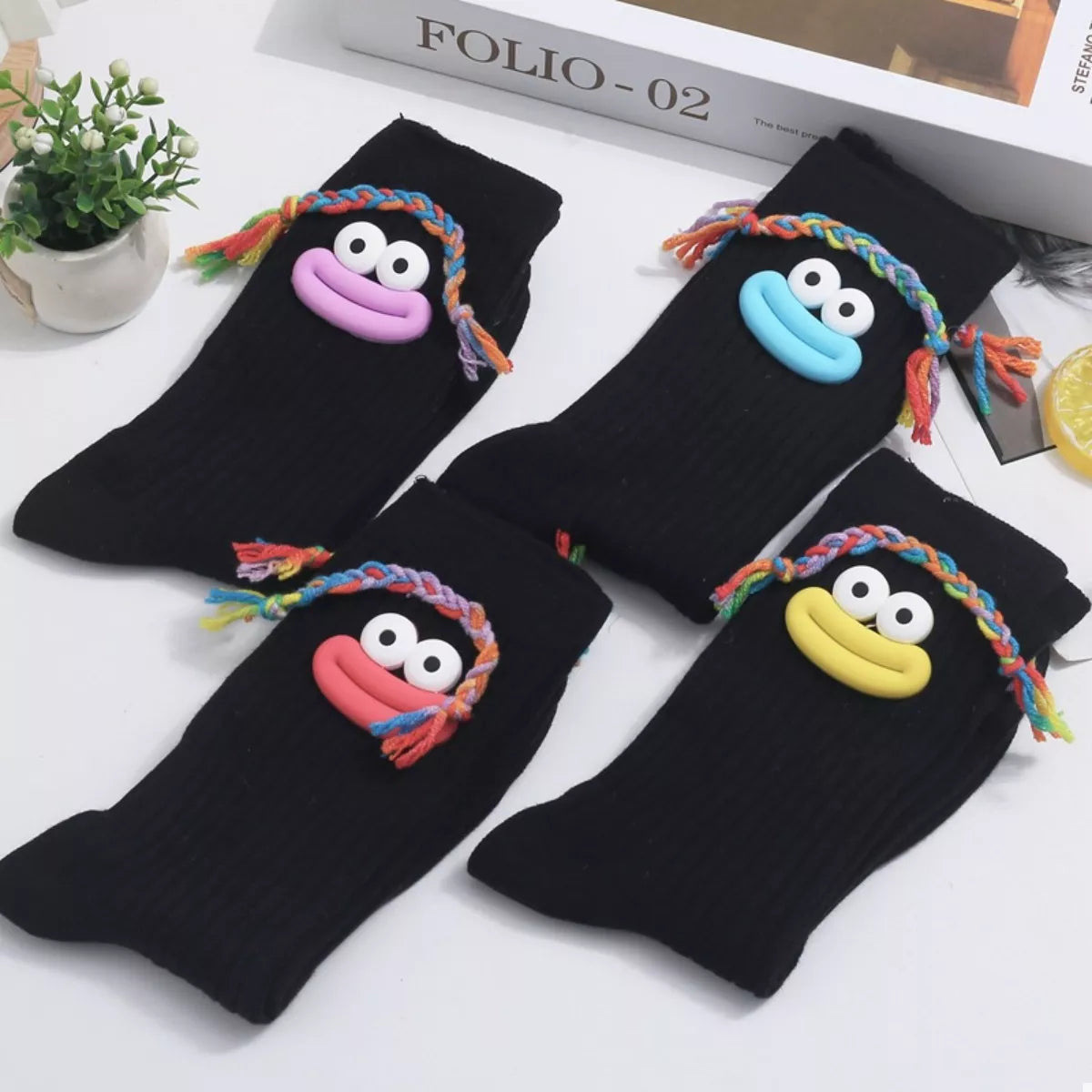 Cartoon Ribbed Knit Crew Socks Secondary image