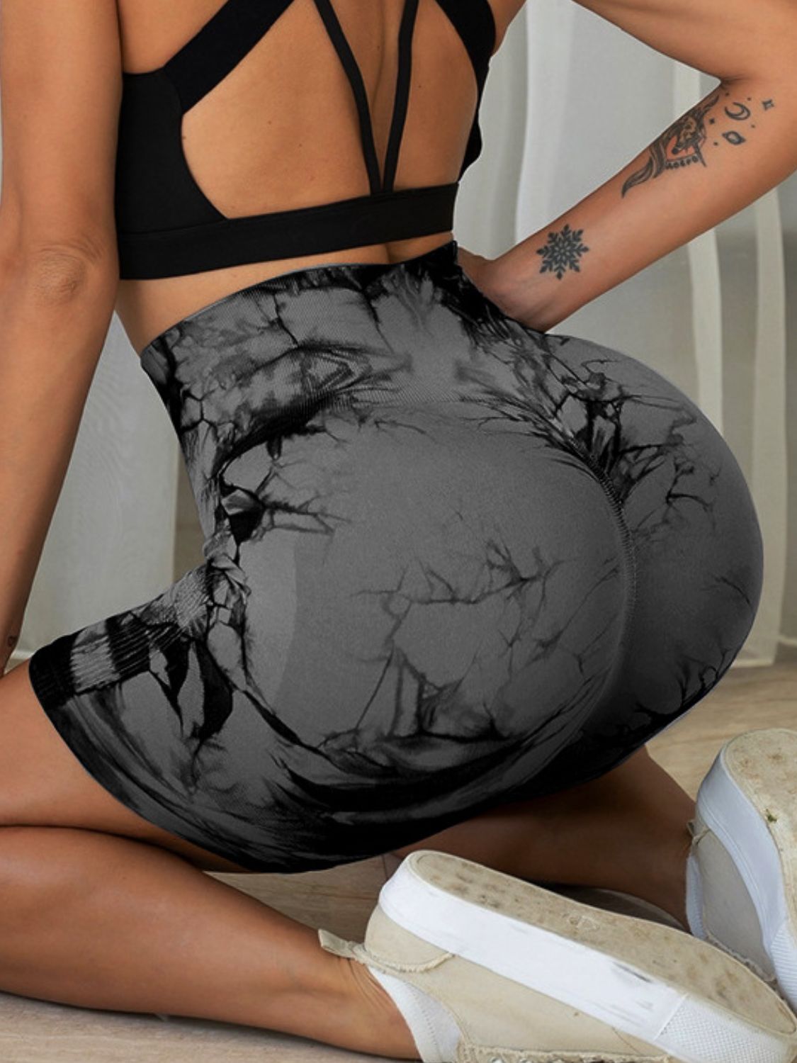 Tie-Dye High Waist Active Shorts - felvior