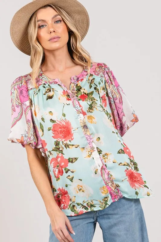 SAGE+FIG Plus Size Floral Mineral Wash French Terry Button Up Shirt