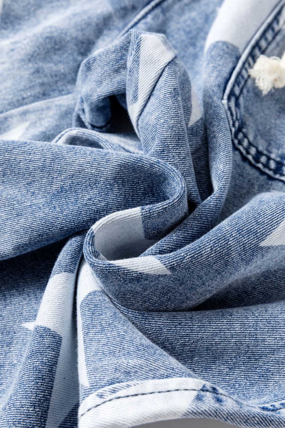 Star Print Washed Drawstring High Waist Wide Leg Jeans