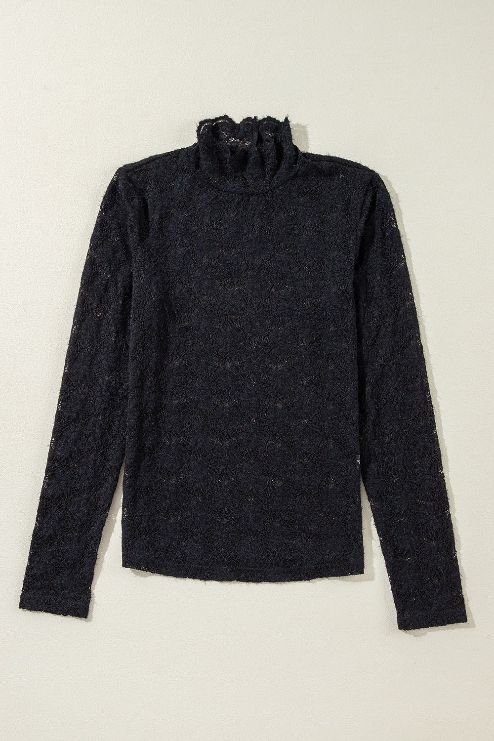 Lace Mock Neck Long Sleeve Blouse - felvior
