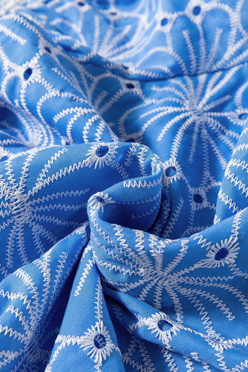 Eyelet Flower Embroidery Flounce Sleeve Blouse