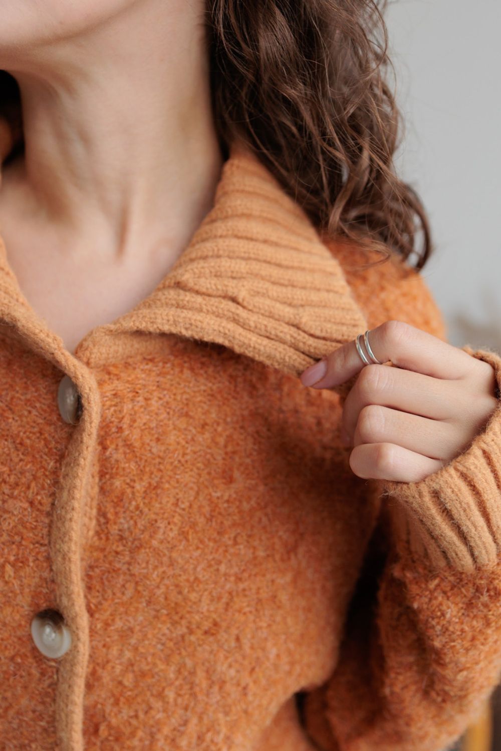 Collared Neck Button Down Long Sleeve Cardigan - felvior