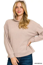 Zenana Ribbed Long Sleeve Hoodie