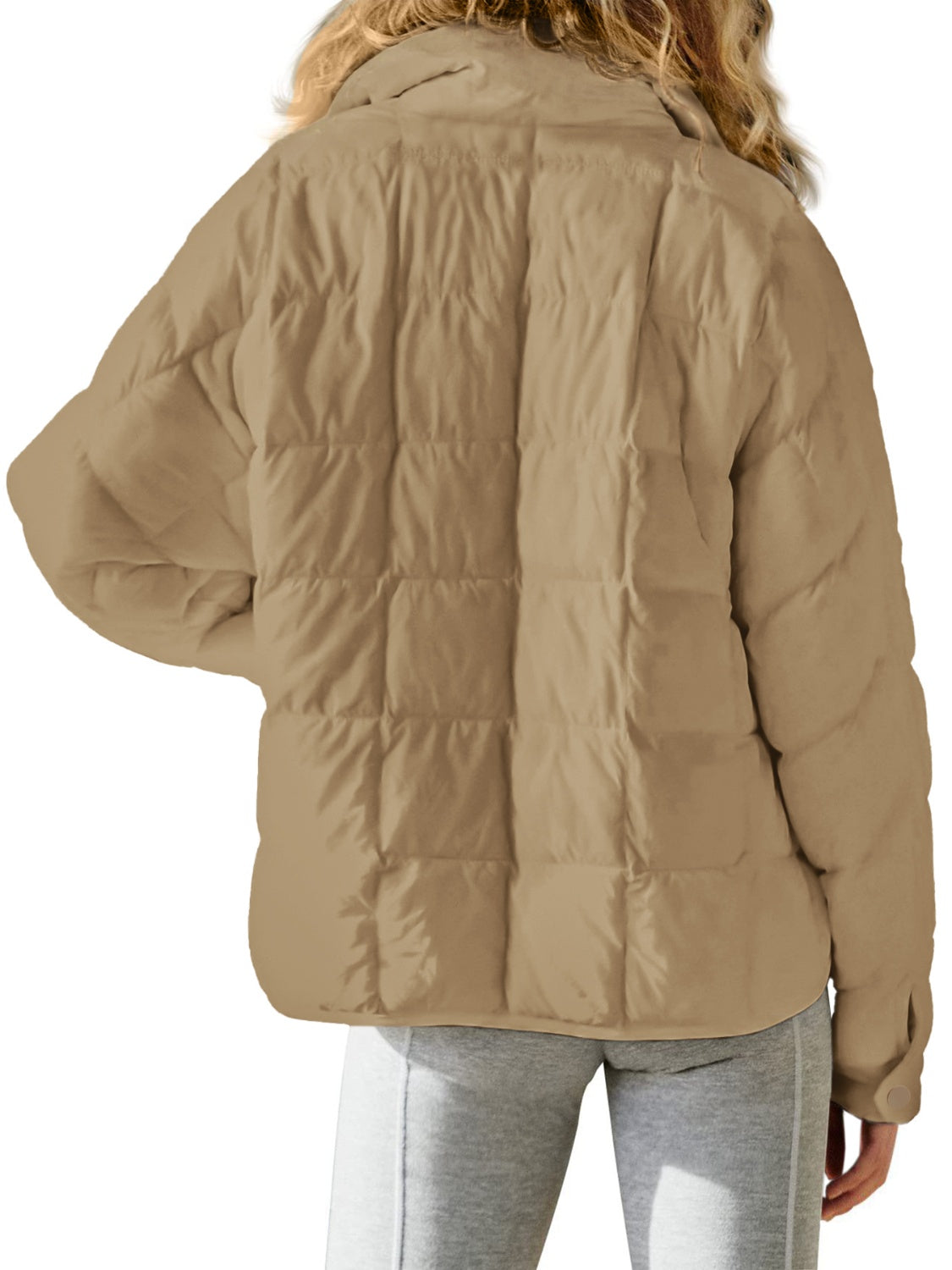 Pocketed Plaid Quilted Zip Up Winter Coat - felvior
