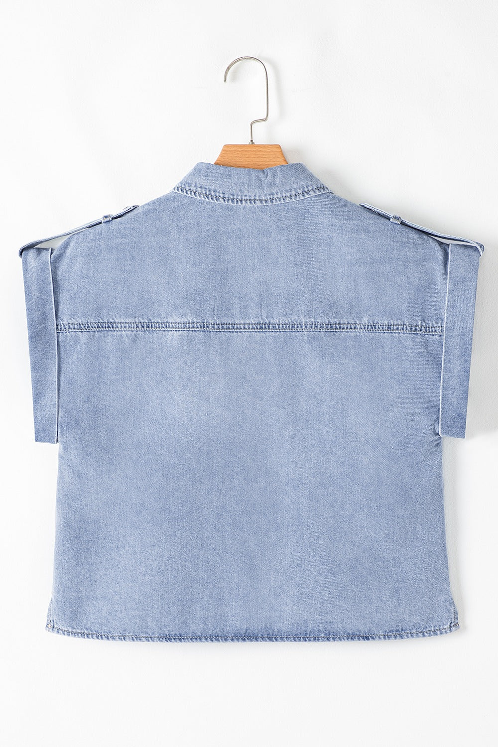 Snap Down Cap Sleeve Denim Top - felvior