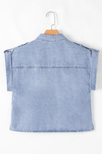 Snap Down Cap Sleeve Denim Top