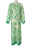 Abstract Print Buttoned Balloon Sleeve Dress - felvior
