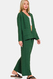 Zenana Quilted Button Up Long Sleeve Top and Pants Lounge Set - felvior