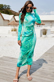Tie Dye Mock Neck Long Sleeve Dress - felvior