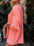 Round Neck Three-Quarter Sleeve Blouse