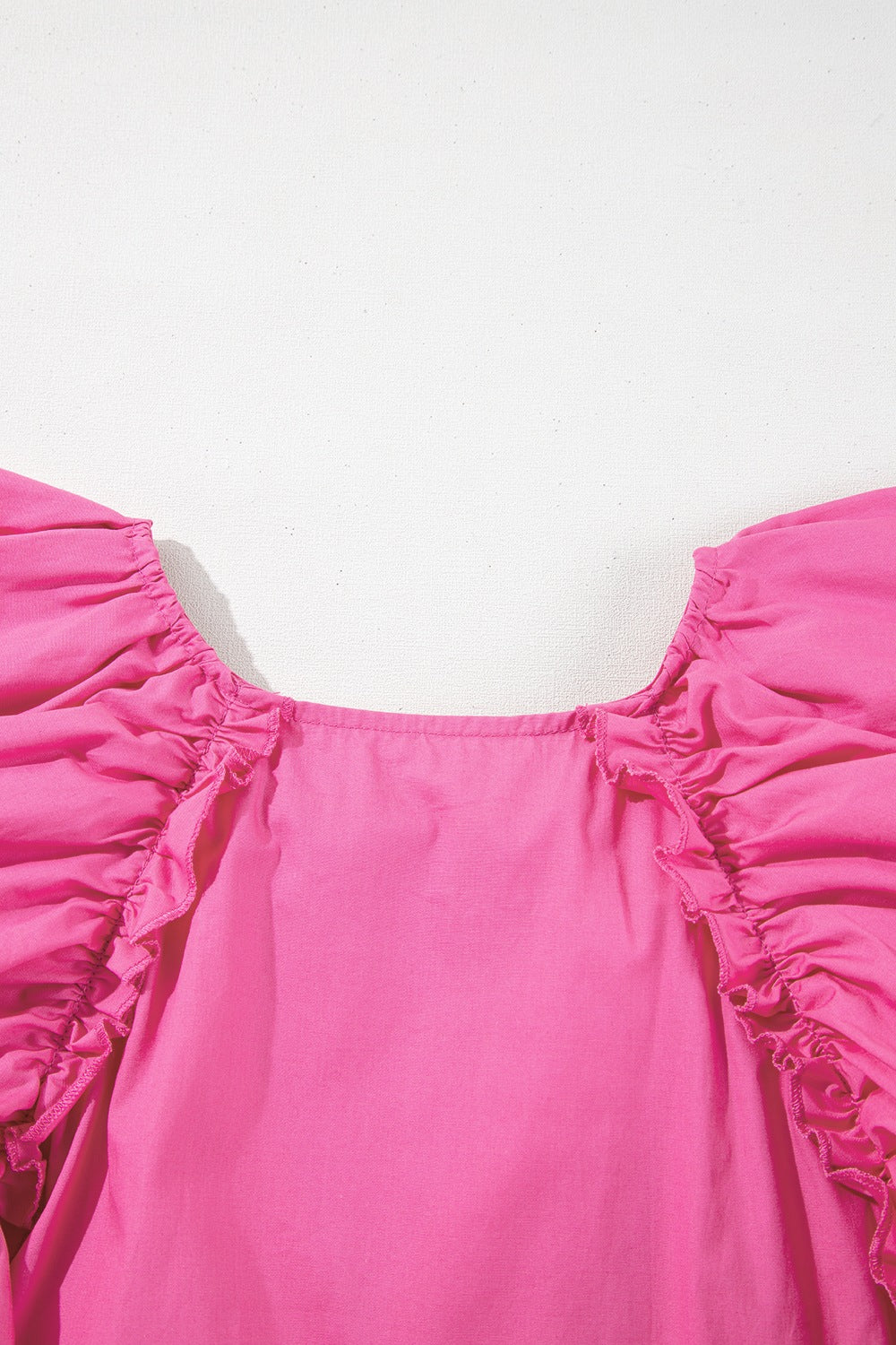 Shirred Tie Neck Ruffled Cap Sleeve Blouse - felvior
