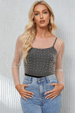 Pearl Long Sleeve Mesh Cropped Top - felvior