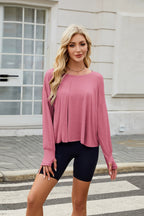 Cutout Back Round Neck Long Sleeve T-Shirt
