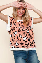 Haptics Leopard Print Dolman Cap Sleeve Knit Top