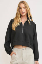 Umgee Full Size Half Zip Cropped Sweatshirt Plus Size