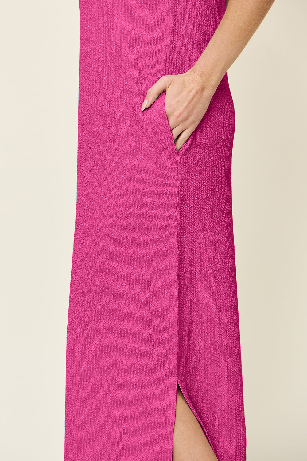 Double Take Full Size Texture Mock Neck Sleeveless Maxi Dress - felvior