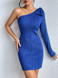 Honey One Shoulder Long Sleeve Mini Dress - felvior