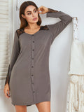 Lace Detail Long Sleeve Mini Lounge Dress - felvior