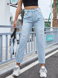 Distressed Straight Jeans with Pockets - felvior