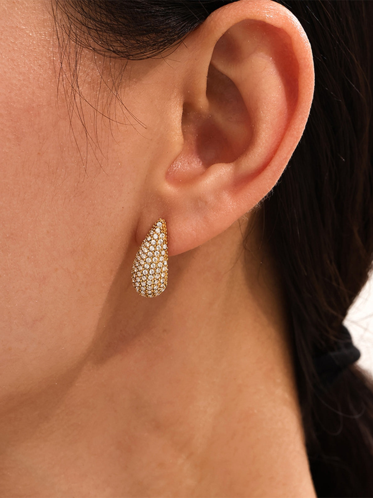 Stainless Steel Inlaid Zircon Teardrop Earrings - felvior
