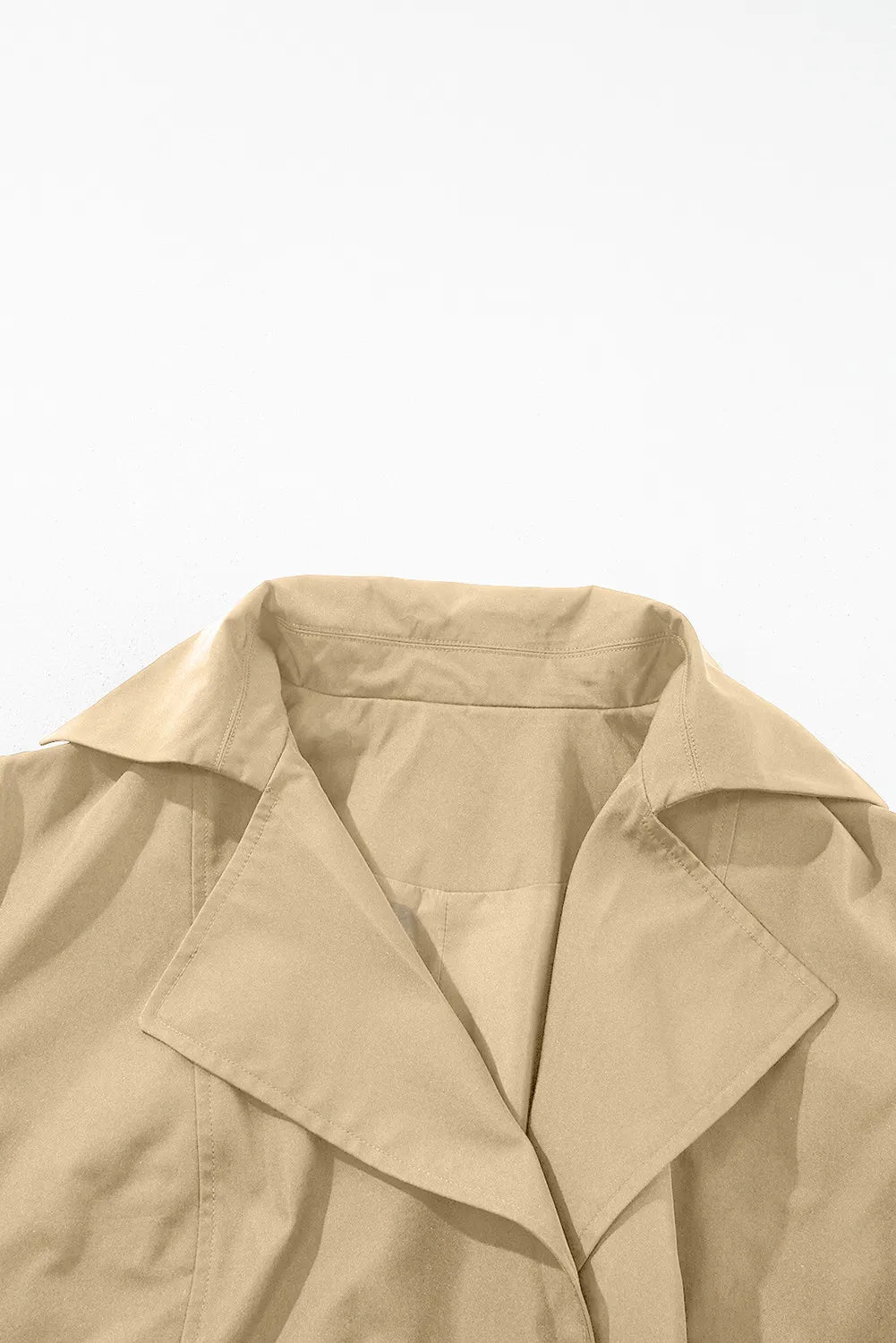 Collared Neck Tie Waist Buttoned Long Sleeve Trench Coat - felvior
