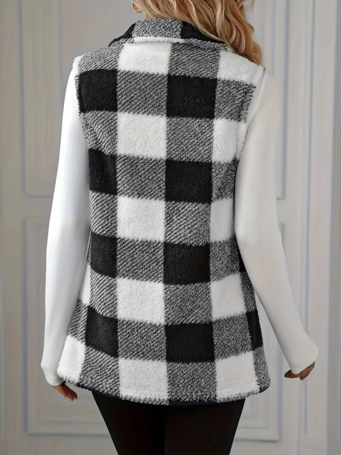 Plaid Button Up Vest Coat - felvior