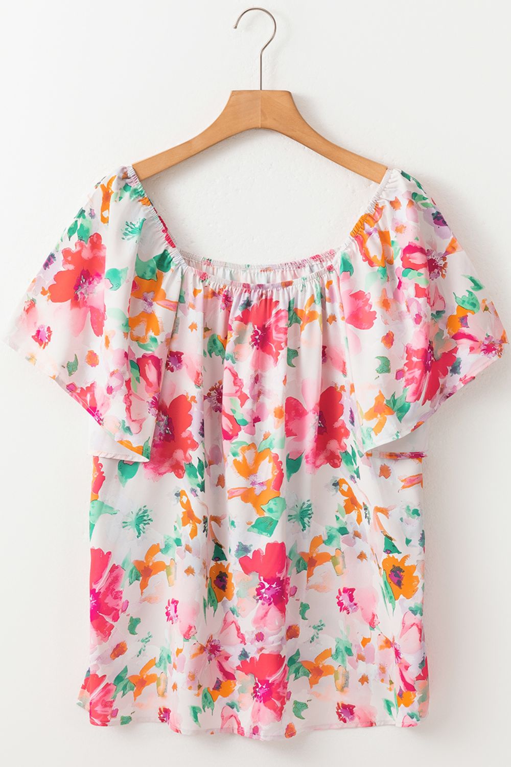 Floral Square Neck Ruffle Sleeve Blouse - felvior