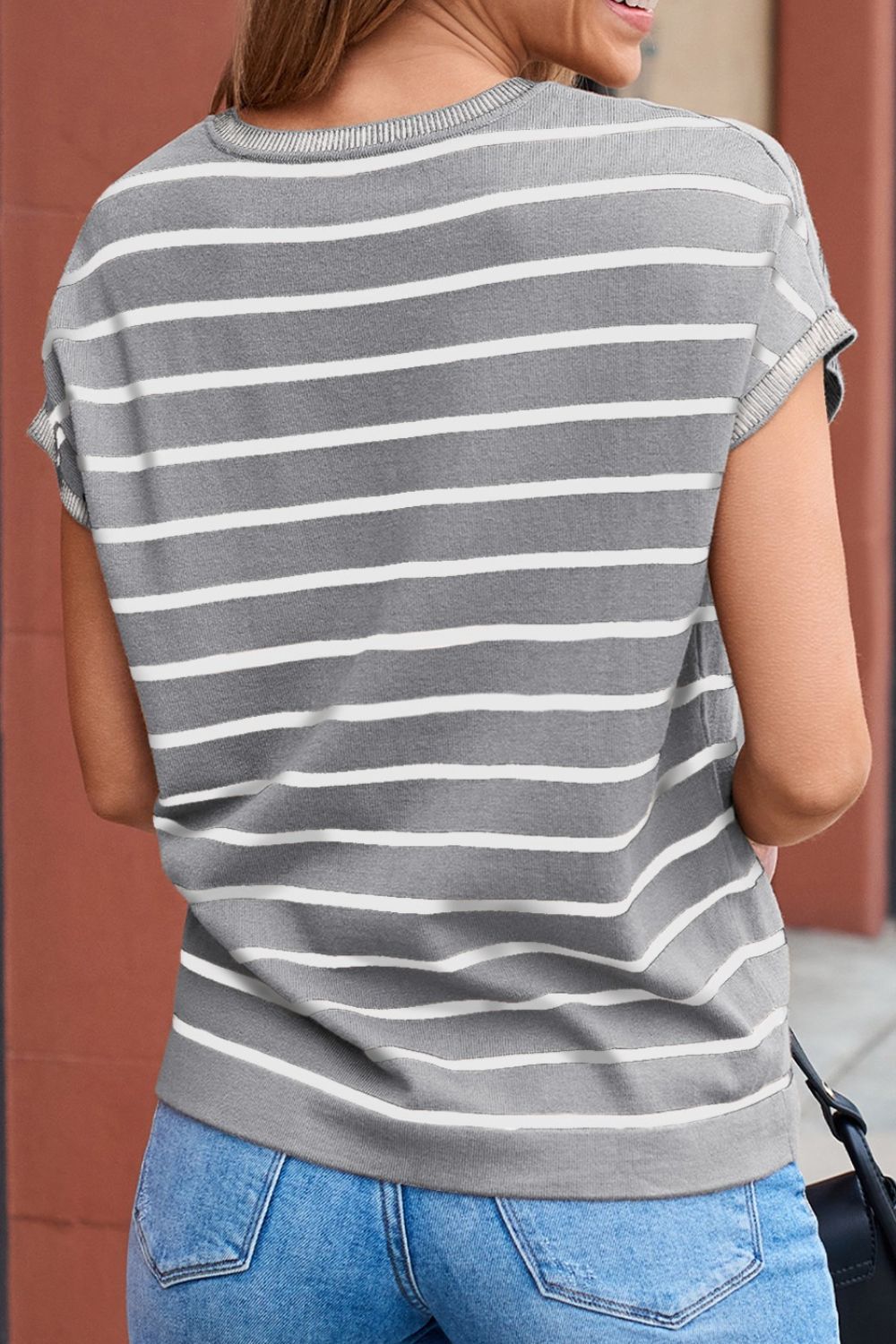 Striped Short Sleeve Knit Top