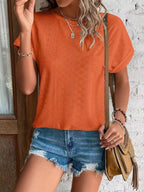 Eyelet Round Neck Short Sleeve Top
