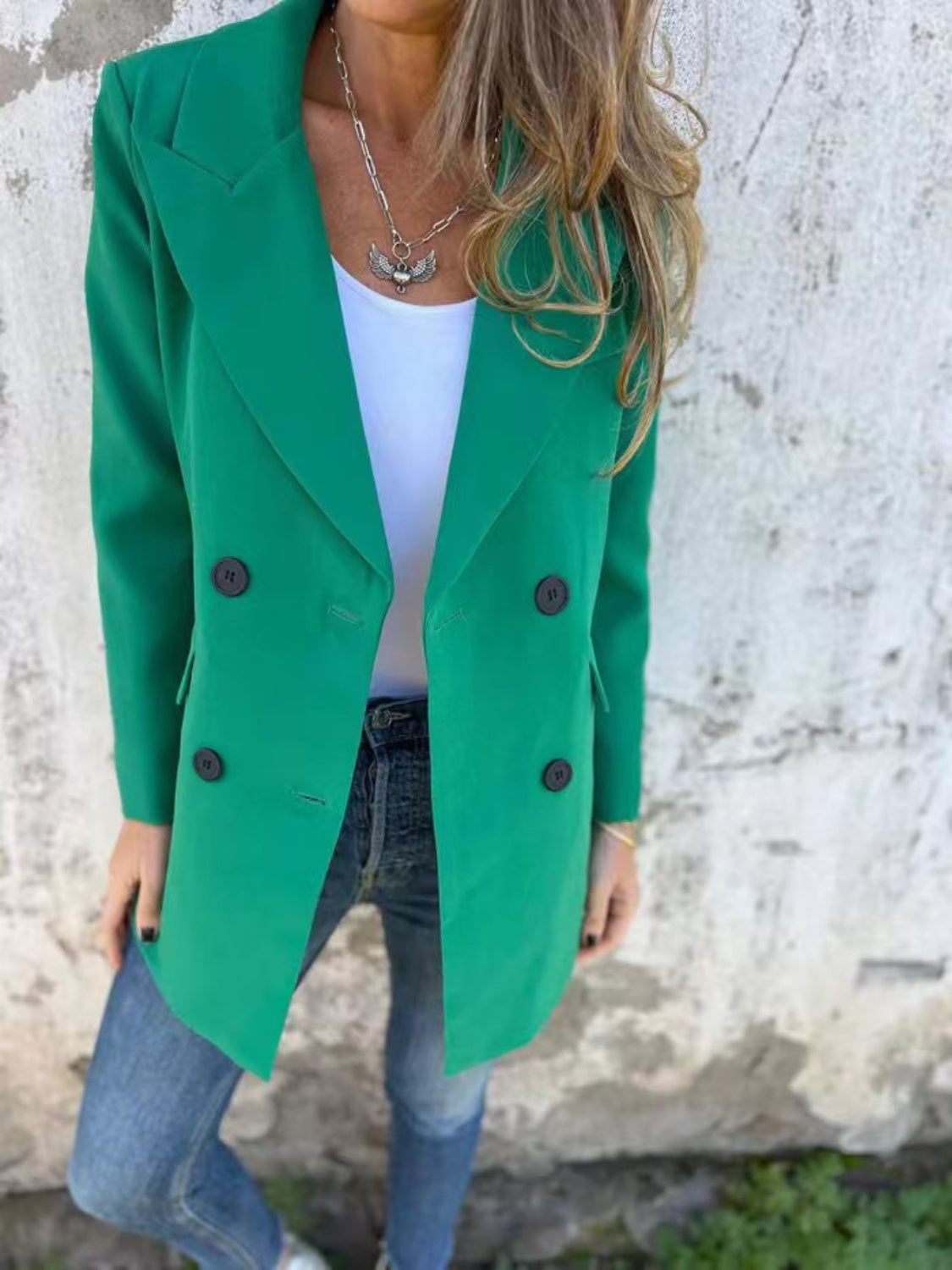 Full Size Collared Neck Long Sleeve Blazer - felvior