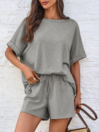 Round Neck T-Shirt and Drawstring Shorts Set