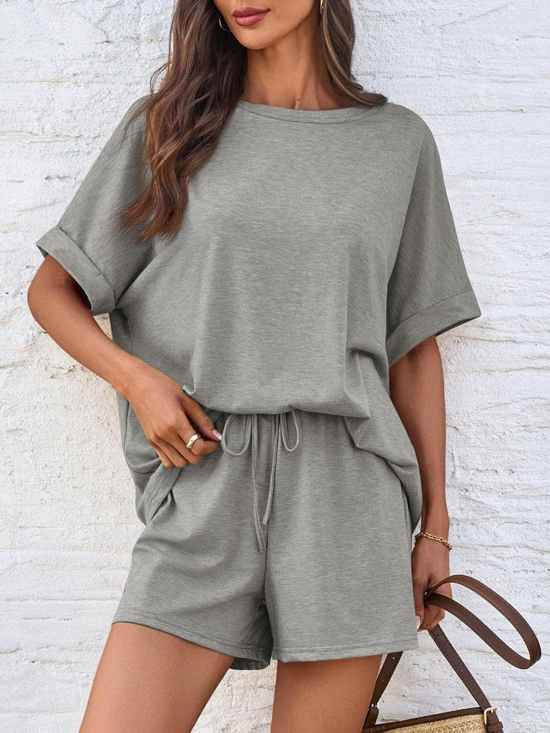 Round Neck T-Shirt and Drawstring Shorts Set