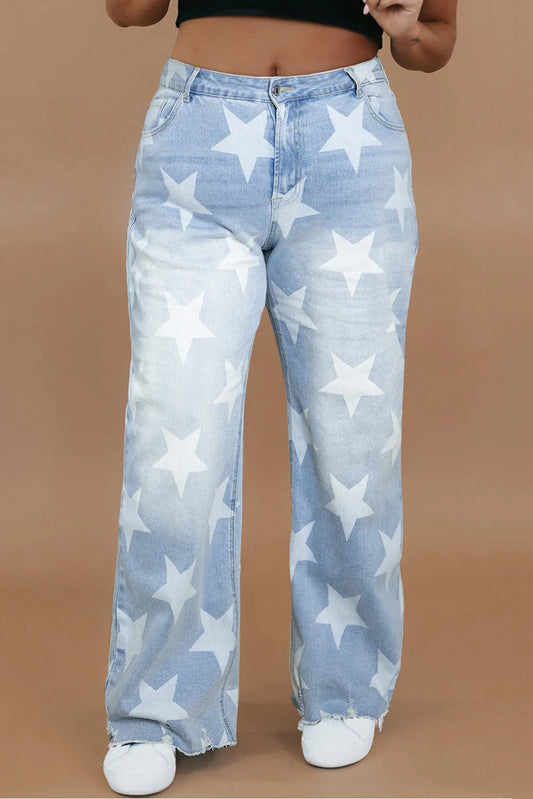 Plus Size Star Straight Leg Jeans with Pockets - felvior
