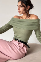 Off-Shoulder Long Sleeve Knit Top