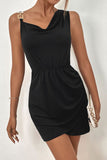 Perfee Asymmetrical Neck Sleeveless Tulip Hem Dress - felvior