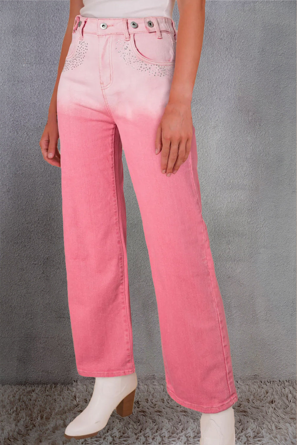 Rhinestone Gradient Straight Jeans - felvior