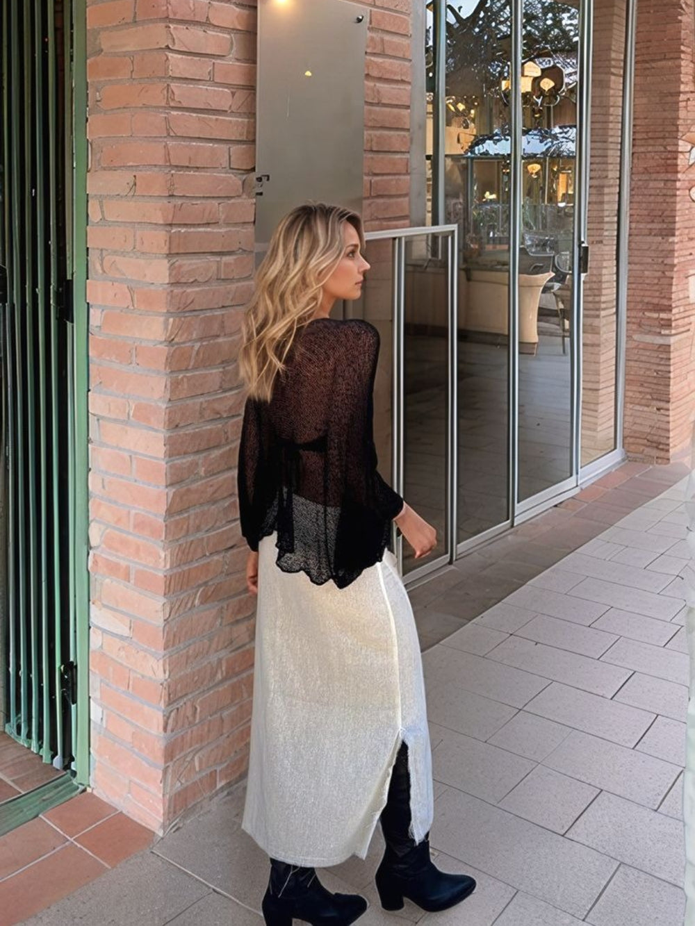 Round Neck Long Sleeve Cover-Up