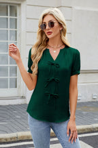 Notched Short Sleeve Blouse