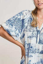 Umgee Full Size Two Tone Landscape Print Dress Plus Size