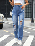 Distressed Straight Jeans with Pockets - felvior