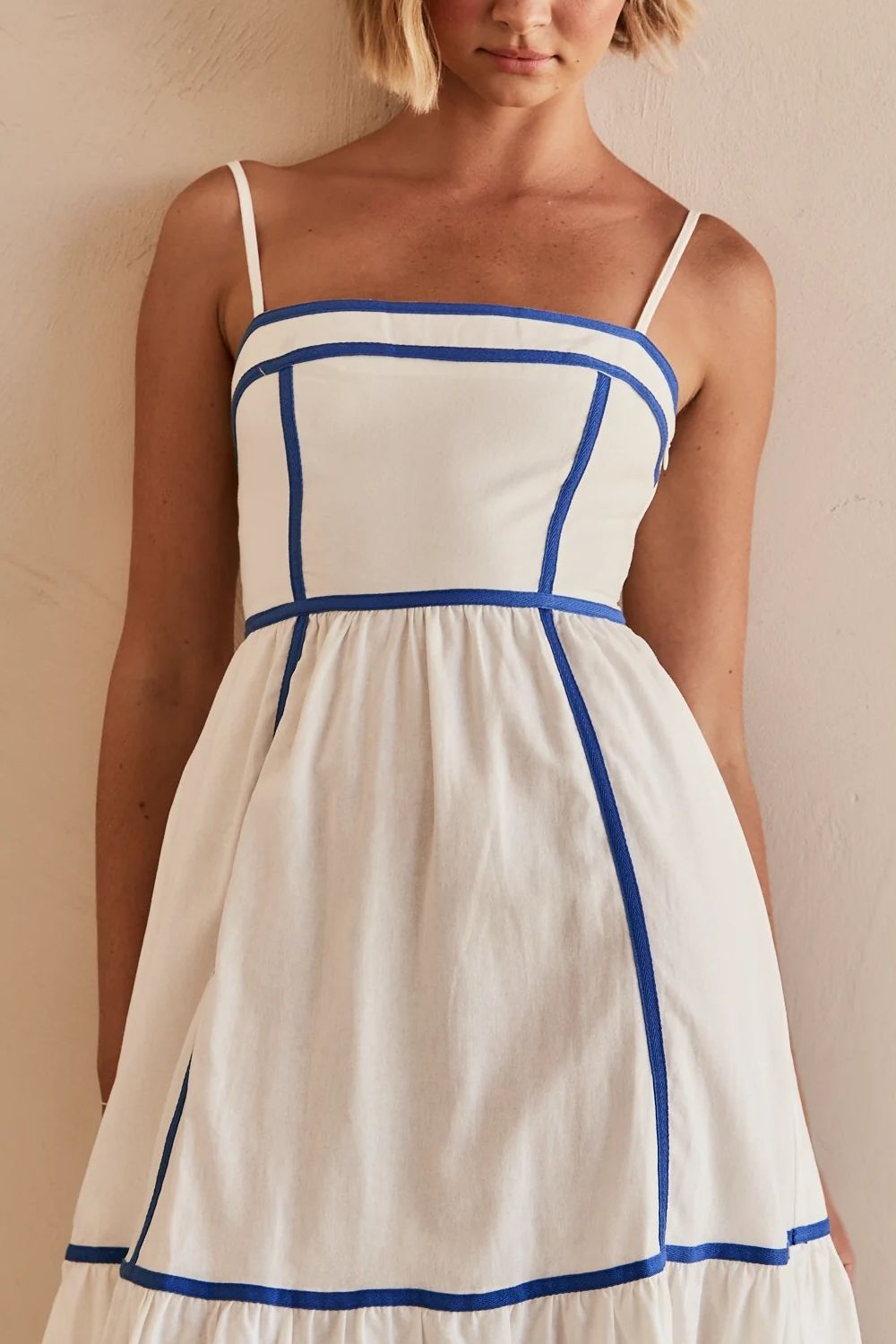Contrast Trim Square Neck Midi Cami Dress - felvior