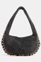 Fame Metallic Studded Faux Suede Hand Bag