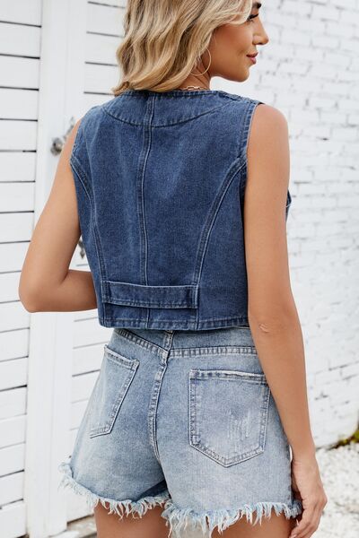 Button Down V-Neck Denim Vest