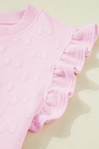 Bow Jacquard Ruffle Cap Sleeve Top and Shorts Set