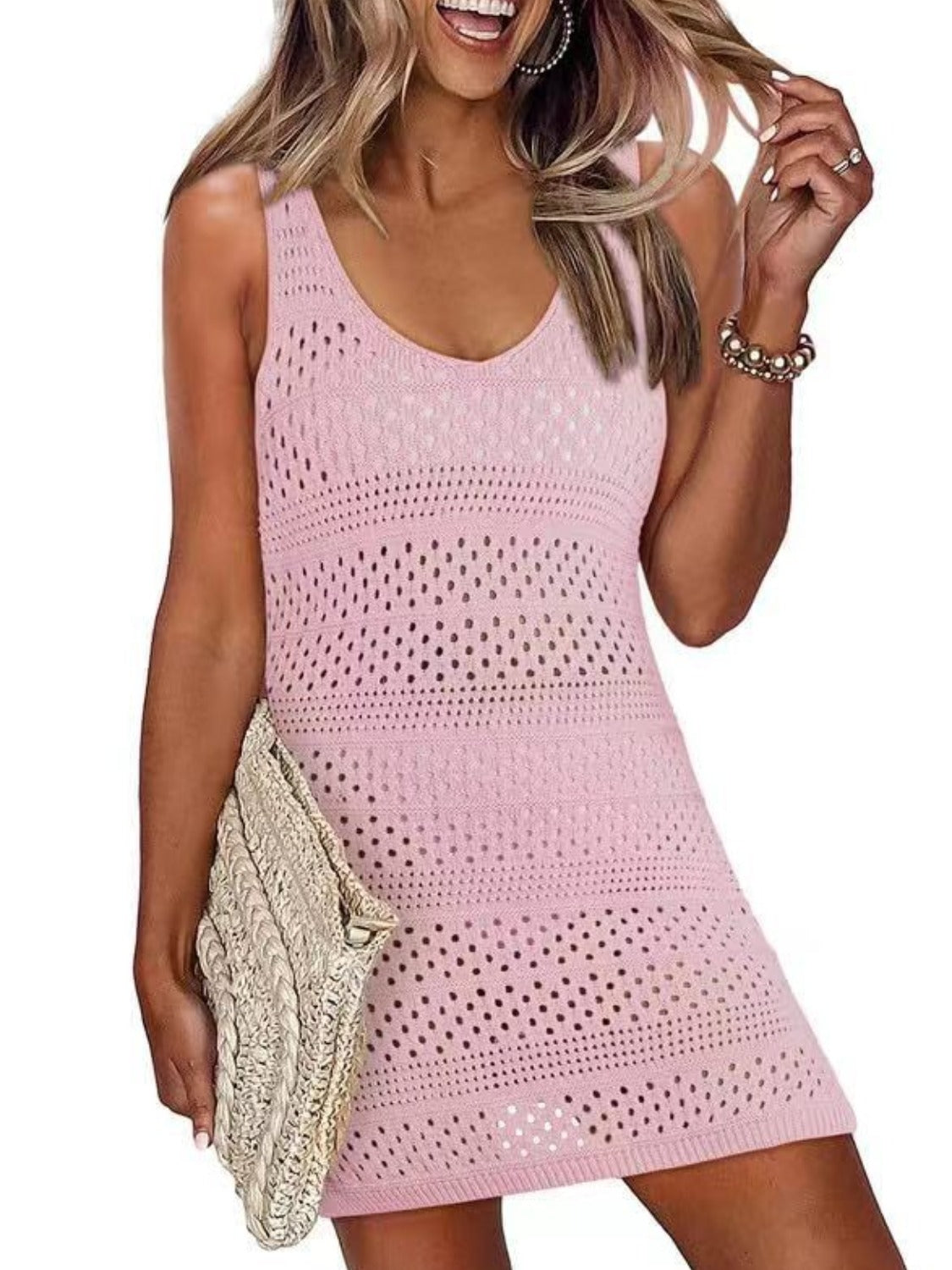 Openwork Scoop Neck Cover Up - felvior