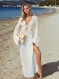 Slit Plunge Flare Sleeve Cover-Up Dress - felvior