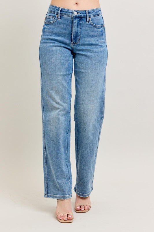 Judy Blue Full Size Tummy Control Vintage Wash Straight Jeans Plus Size - felvior