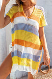 Slit Color Block V-Neck Cover-Up - felvior