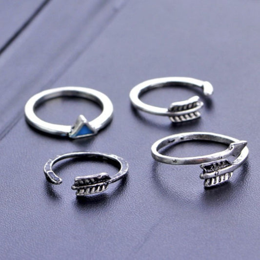 Alloy Turquoise 9-Piece Ring Set - felvior